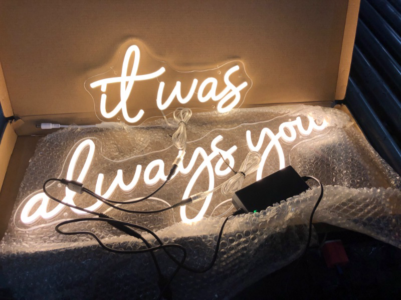 Photo 1 of *** POWERS ON *** Large LED Neon Sign 'it was always you' Neon Night with Dimmable Wall Decor for Bedroom Living Room Bar Party Club Wedding Girls Birthday Wall Light Decor Reusable Warm White
