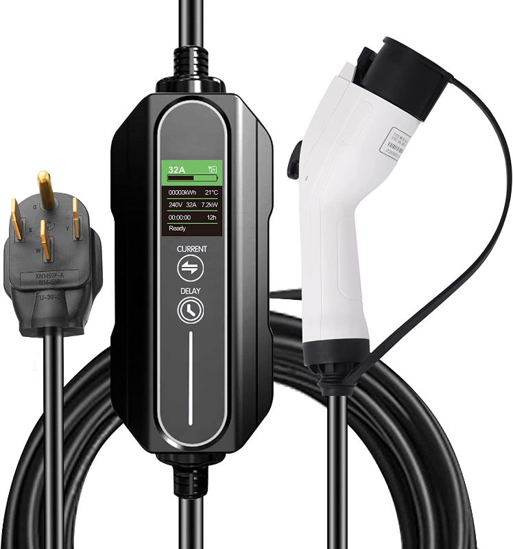 Photo 1 of Level 2 EV Charger, 110V-240V 32Amp, NEMA 14-50 Plug, 30 ft Extension Cord, Indoor/Outdoor Portable EVSE Electric Vehicle Charger, Compatible with J1772 EVs