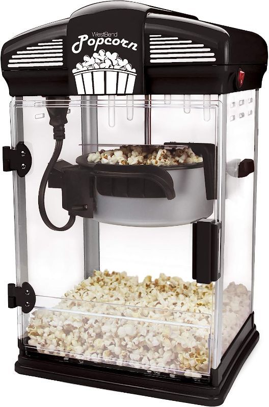 Photo 1 of West Bend Stir Crazy Movie Theater Popcorn Popper, Gourmet Popcorn Maker Machine with Nonstick Popcorn Kettle, Measuring Tool and Popcorn Scoop for Popcorn Machine, 4 Qt, Black