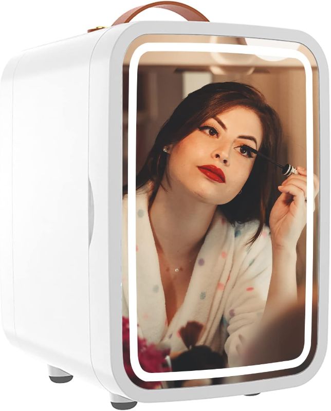 Photo 1 of Saint Kang Skincare Fridge Hot&Cold, Portable Makeup Fridge with Mirror and Light, AC/DC Beauty Fridge for Bedroom, Office and Car(White) (8L)
