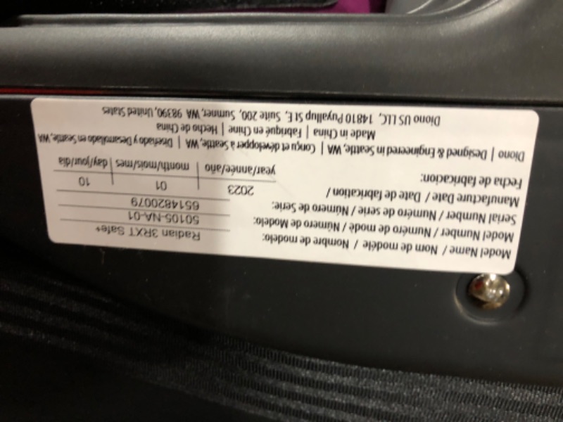 Photo 5 of **SEE NOTES**
Diono Radian 3RXT SafePlus, 4-in-1 Convertible Car Seat, Rear and Forward Facing, SafePlus Engineering, 3 Stage Infant Protection, 10 Years 1 Car Seat, Slim Fit 3 Across, Purple Plum 3RXT Safe+ Purple Plum