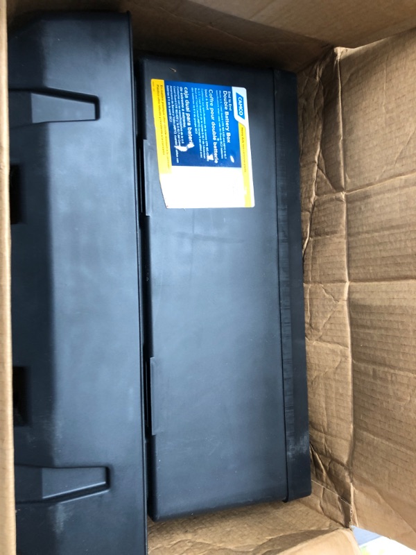 Photo 2 of Camco Heavy Duty Double Battery Box with Straps and Hardware - Group GC2 | Safely Stores RV, Automotive, and Marine Batteries | Measures Inside 21-1/2" x 7-3/8" x 11-3/16" | (55375) Frustration Free Packaging Double Battery Box