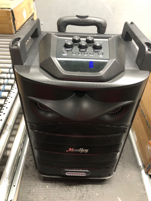 Photo 1 of Moukey Karaoke Machine, PA System Subwoofer, Portable Bluetooth Speaker w/ 2 Wireless Microphones, Lyrics Display Holder, Party Lights & Echo/Treble/Bass Adjustment, Support TWS/REC/AUX/MP3/USB/TF/FM 10" Subwoofer