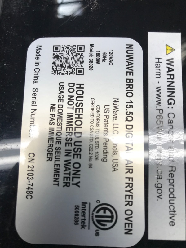 Photo 6 of * DAMAGED ** ONLY for spare parts! NUWAVE Brio Air Fryer Smart Oven, 15.5-Qt X-Large Family Size, Countertop Convection Rotisserie Grill Combo, SS Rotisserie Basket & Skewer Kit, Reversible Ultra Non-Stick Grill Griddle Plate Included 15.5-Quart Black Air