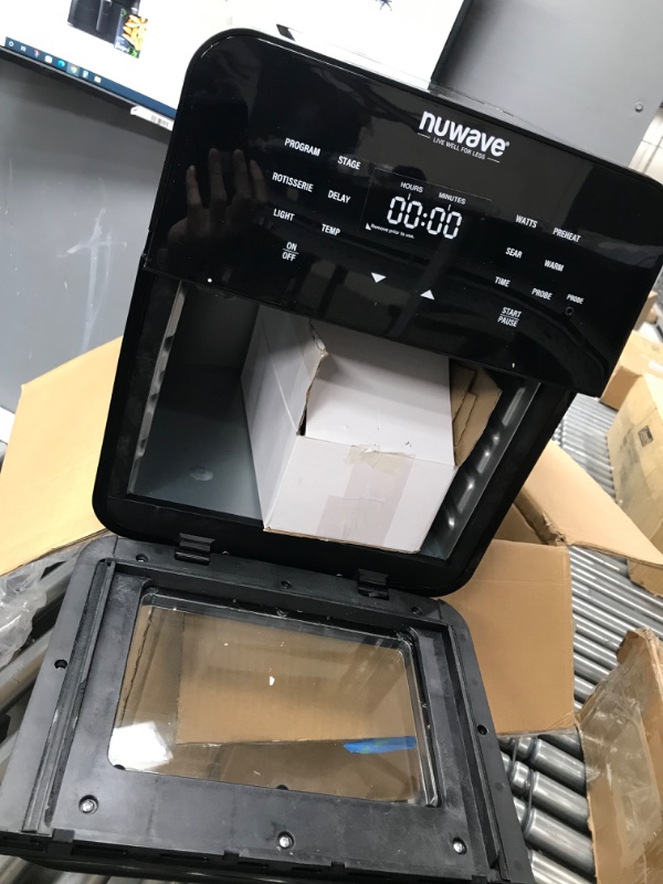 Photo 4 of * DAMAGED ** ONLY for spare parts! NUWAVE Brio Air Fryer Smart Oven, 15.5-Qt X-Large Family Size, Countertop Convection Rotisserie Grill Combo, SS Rotisserie Basket & Skewer Kit, Reversible Ultra Non-Stick Grill Griddle Plate Included 15.5-Quart Black Air