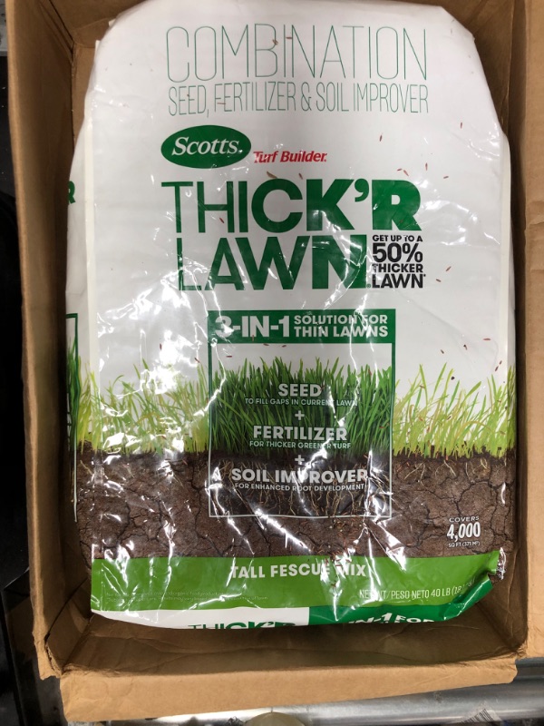 Photo 2 of **OPENED**Scotts Turf Builder THICK'R LAWN Grass Seed, Fertilizer, and Soil Improver for Tall Fescue, 4,000 sq. ft., 40 lbs.
