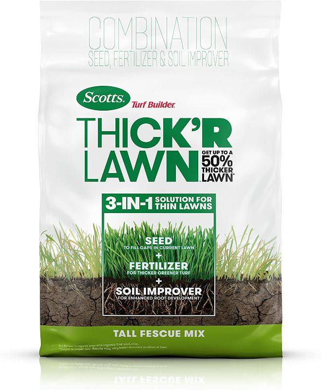 Photo 1 of **OPENED**Scotts Turf Builder THICK'R LAWN Grass Seed, Fertilizer, and Soil Improver for Tall Fescue, 4,000 sq. ft., 40 lbs.
