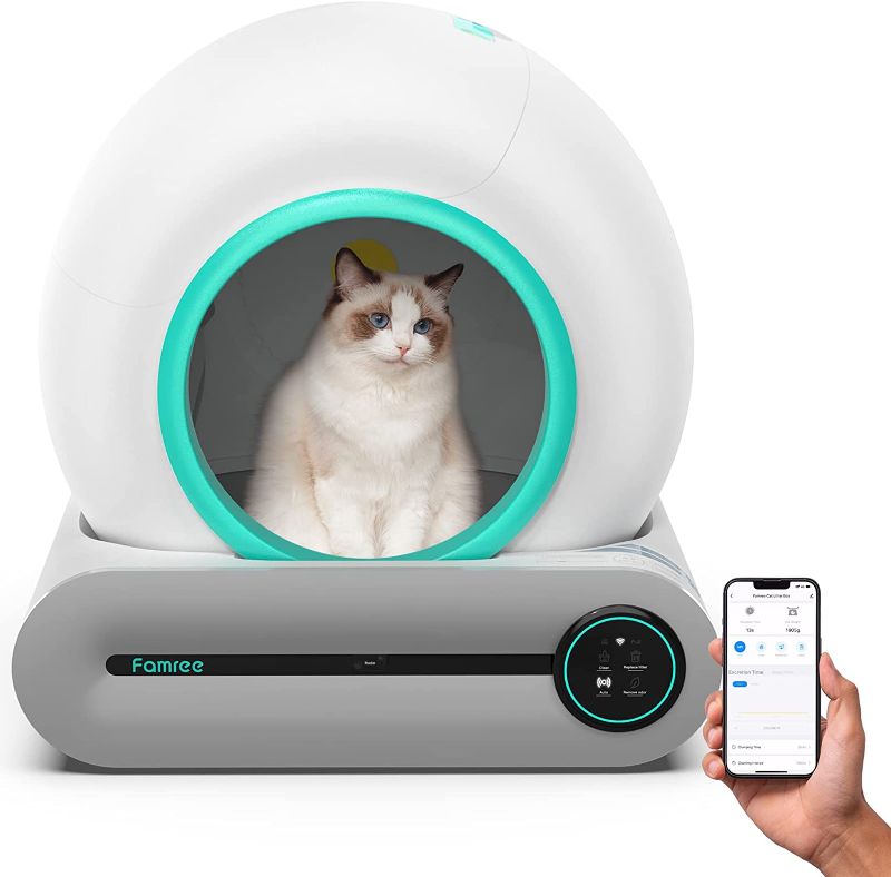 Photo 1 of **MINOR TEAR & WEAR, USED**Famree Smart Self-Cleaning Cat Litter Box,Automatic Cat Litter Cleaning Robot with 65L+9L Large Capacity/APP Control/Ionic Deodorizer for Multiple Cats?2023 New Structure?, Turquoise Green

