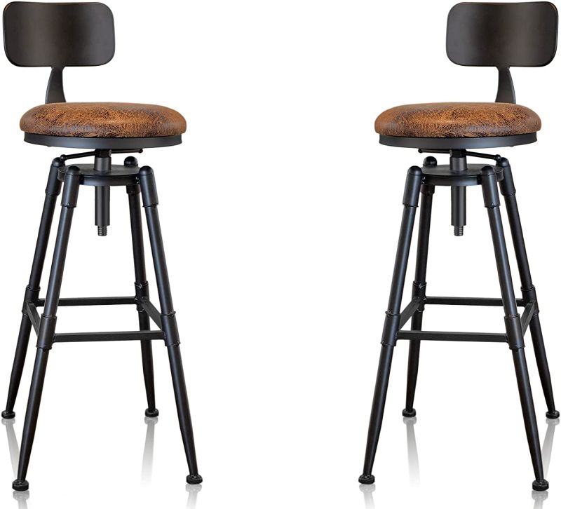 Photo 1 of **MINOR SHIPPING DAMAGE**MSMV 27-35 Inch (Set of 2) Vintage Industrial Bar Stool-Farmhouse Swivel Bar Stool-Swivel Kitchen Island Dining Chair-Kitchen Counter Height Adjustable Pipe Stool-Cast Steel Stool
