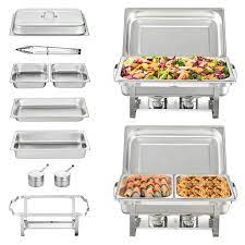 Photo 1 of **MISSING PARTS** VEVOR 2-Pack Rectangle Chafing Dish Set 2 Full-Size 8Qt Pan 4 Half-Size 4Qt Pans
