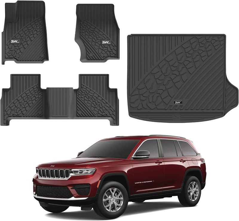 Photo 1 of 3W Floor Mats & Cargo Liner Compatible for 2022-2023 Jeep Grand Cherokee WL (Non L or WK) TPE All Weather Custom Fit Floor Liner for 1st 2nd Rows and Trunk Full Set Car Mats, Black(WL Only)
