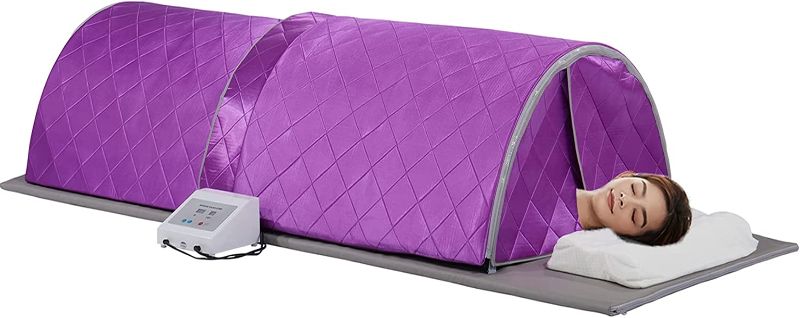 Photo 1 of **TESTED DOESNT POWER ON** AURGOD Professional Far Infrared Sauna Dome, 360 Degree Complete Coverage One Person Sauna Sleep Cabin for Home Spa, Pillows and PU Mat Included (6 Feet Length, Purple)
