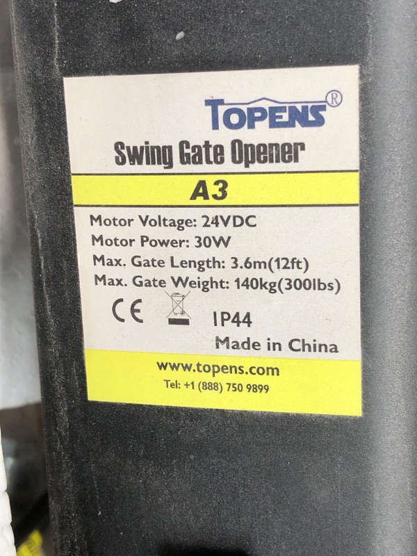 Photo 3 of **SEE NOTES**
TOPENS A3 Automatic Gate Opener Kit Light Duty Single Gate Operator for Single Swing Gates Up to 12 Feet OR 300 Pounds Gate Motor