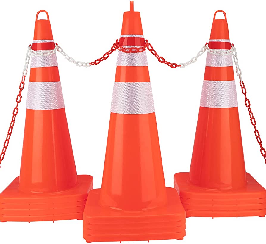 Photo 1 of 12 Pack ] 28" Traffic Cones Plastic Road Cone PVC Safety Road Parking Cones Weighted Hazard Cones Construction Cones Orange Parking Barrier Safety Cones with Hand-held Ring and Chain