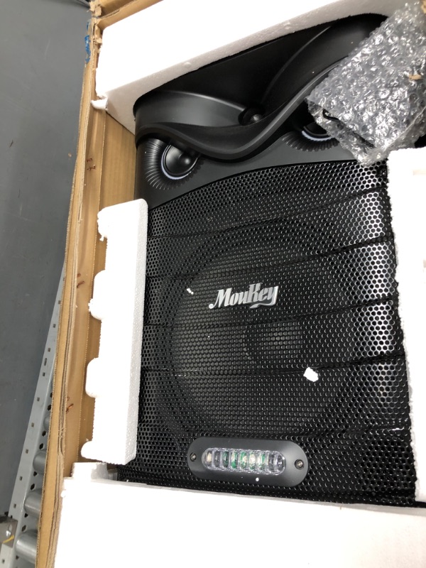 Photo 2 of Moukey Karaoke Machine, PA System Subwoofer, Portable Bluetooth Speaker w/ 2 Wireless Microphones, Lyrics Display Holder, Party Lights & Echo/Treble/Bass Adjustment, Support TWS/REC/AUX/MP3/USB/TF/FM 10" Subwoofer