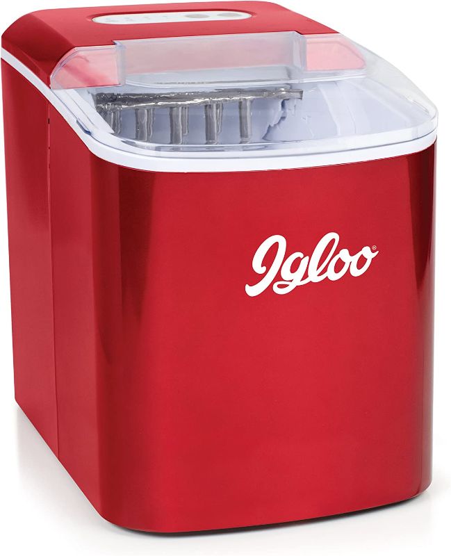 Photo 1 of Igloo ICEB26RR Automatic Portable Electric Countertop Ice Maker Machine, 26 Pounds in 24 Hours, 9 Ice Cubes Ready in 7 minutes, With Ice Scoop and Basket, Perfect for Water Bottles, Mixed Drinks
