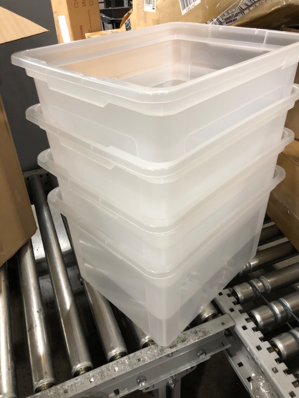 Photo 1 of *1 CONTAINER DAMAGED* Four Medium Sized Clear Storage Containers with Lids