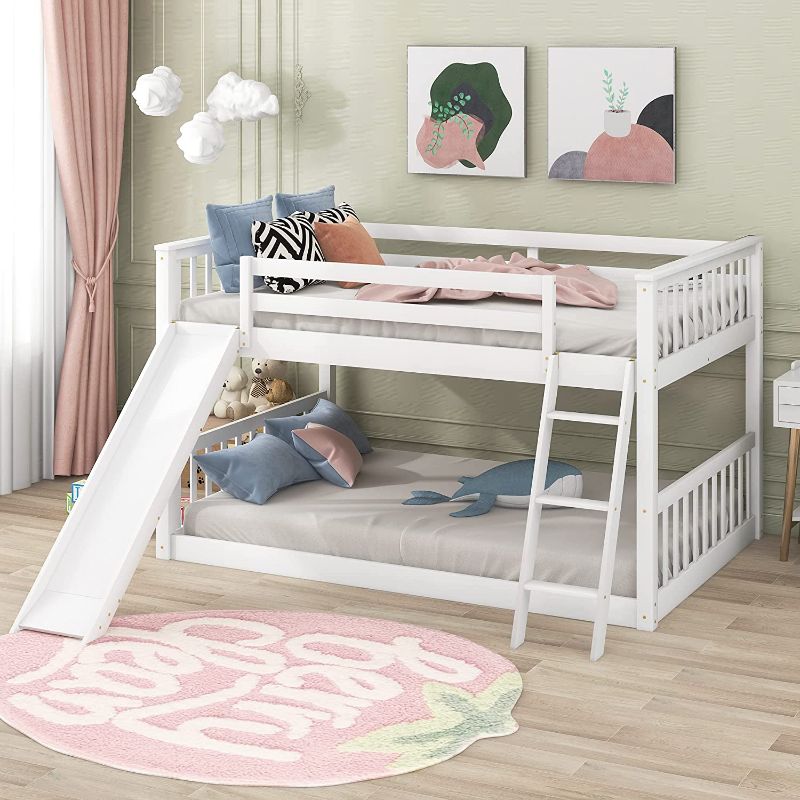 Photo 1 of ***INCOMPLETE*** Bunk Bed with Slide ,Convertible Slide and Ladder Bed Frame with Full-Length Guardrail for Boys Girls Bedroom,No Bos Spring Needed (White, Full Over Full) (BOX 1 OF 2) 
