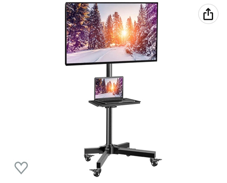 Photo 1 of PERLESMITH Mobile TV Cart with Wheels for 23-60 Inch LCD LED OLED Flat Curved Screen Outdoor TVs Height Adjustable Shelf Floor Stand Holds up to 55lbs Monitor TV Holder with Tray Max VESA 400x400mm