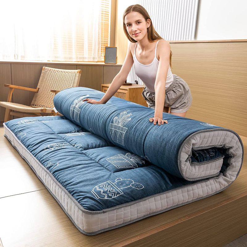 Photo 1 of MAXYOYO Grey Cactus Pattern Futon Mattress, Padded Japanese Floor Mattress Quilted Bed Mattress Topper, Extra Thick Folding Sleeping Pad Breathable Floor Lounger Guest Bed for Camping Couch, Full Size