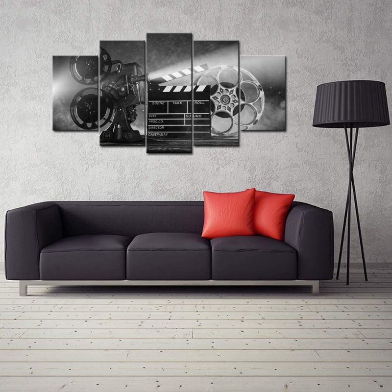 Photo 1 of **LIKE NEW! ** LevvArts Large 5 Piece Canvas Wall Art Classic Old Fashion Film Reels Poster Filmmaking Concept Scene Black and White Pictures for Bar Pub Home Movie Theater Media Room Decor Ready to Hang
