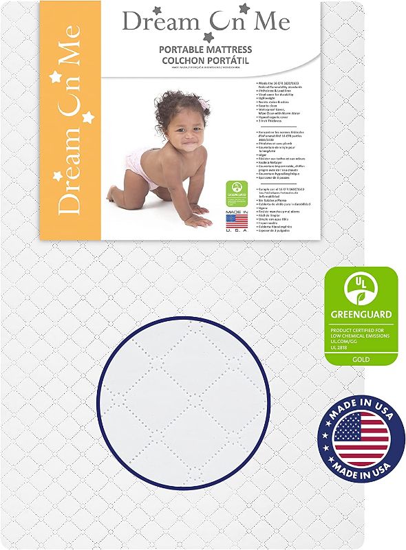 Photo 1 of **MISSING SHEET** Dream On Me Sunset 3” Extra Firm Fiber Crib Mattress, Greenguard Gold Certified, Waterproof Vinyl Cover, Baby Mattresses for Cribs, Fits Mini and Portable Cribs
