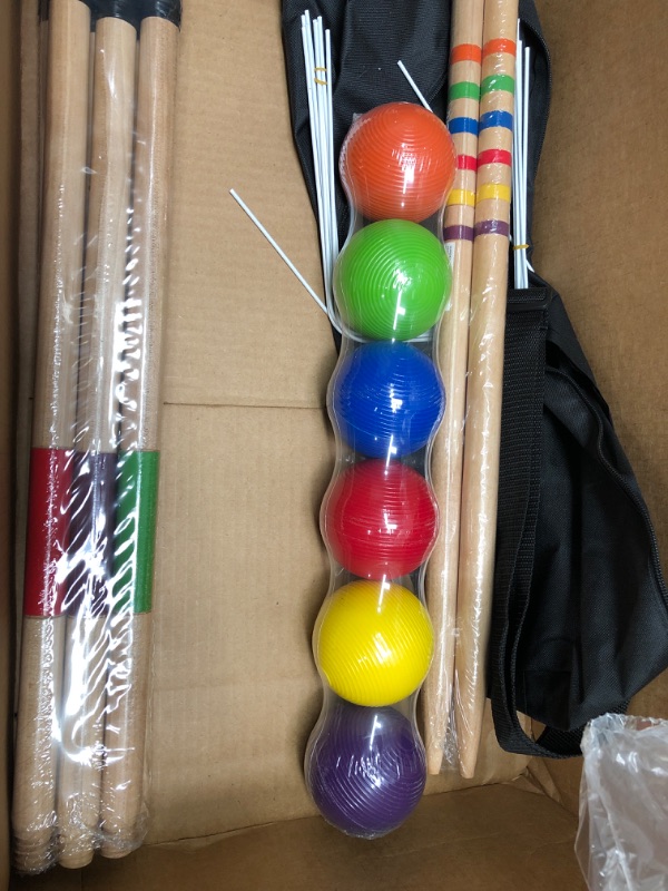 Photo 2 of **MISSING PARTS** Amazon Basics Croquet Set with Carrying Case, 6-Player Set & 100 Millimeter Bocce Ball Outdoor Yard Games Set with Soft Carrying Case - 2 to 8 Players, Red and Green Croquet Set + Games Set ?AMZSM100BBSET