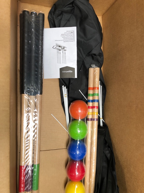 Photo 3 of **MISSING PARTS** Amazon Basics Croquet Set with Carrying Case, 6-Player Set & 100 Millimeter Bocce Ball Outdoor Yard Games Set with Soft Carrying Case - 2 to 8 Players, Red and Green Croquet Set + Games Set ?AMZSM100BBSET