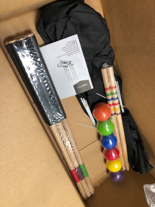 Photo 4 of **MISSING PARTS** Amazon Basics Croquet Set with Carrying Case, 6-Player Set & 100 Millimeter Bocce Ball Outdoor Yard Games Set with Soft Carrying Case - 2 to 8 Players, Red and Green Croquet Set + Games Set ?AMZSM100BBSET