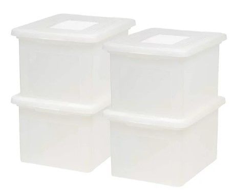 Photo 1 of IRIS USA Letter & Legal Size Plastic Storage Bin Tote Organizing File Box with Durable and Secure Latching Lid, Stackable and Nestable, 4 Pack, Pearl
