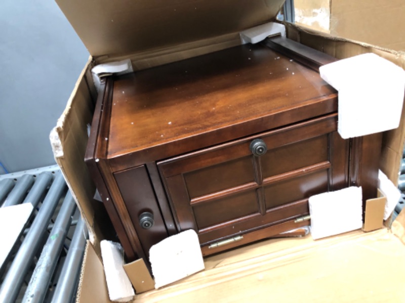 Photo 1 of Ball & Cast Traditional End Table with Charging Station Chair Side Table with USB Ports & Outlets, Dark Brown
