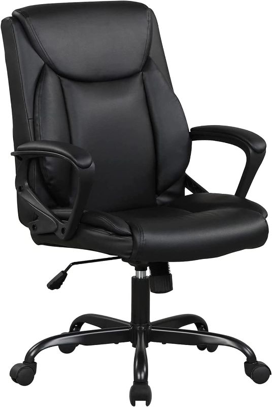 Photo 1 of Ergonomic Office Chair Desk Chair PU Leather Task Chair Executive Rolling Swivel Mid Back Computer Chair with Lumbar Support Armrest Adjustable Chair,Black