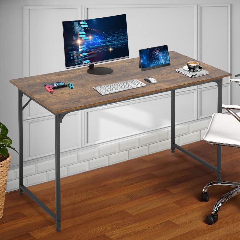 Photo 1 of Computer Desk Home Office Desk 48”W x 24”D Gaming Desk Corner Writing Black Large Student Art Modren Simple Style PC Wood and Metal Desk Workstation for Small Space?Vintage
