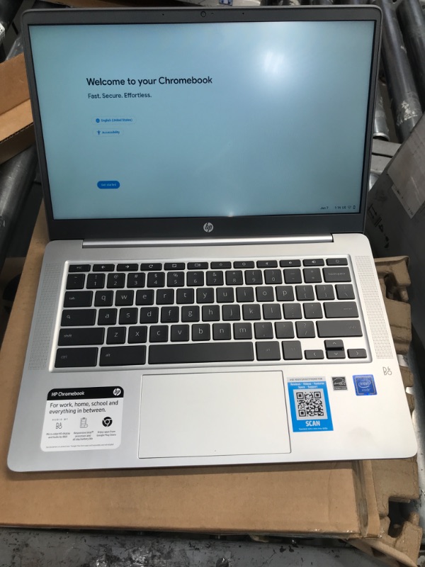 Photo 2 of HP Chromebook 14-inch HD Laptop, Intel Celeron N4000, 4 GB RAM, 32 GB eMMC, Chrome (14a-na0010nr, Mineral Silver) (Renewed) HD-32GB