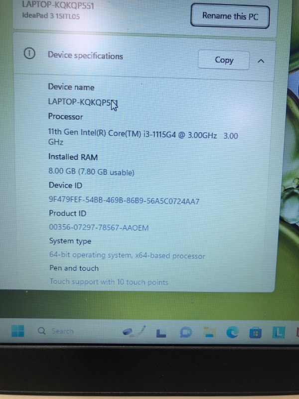 Photo 7 of Lenovo - IdeaPad 3 15" HD Touch Screen Laptop - Intel Core i3-1115G4 - Intel UHD Graphics - 8GB Memory - 256GB SSD - Almond
