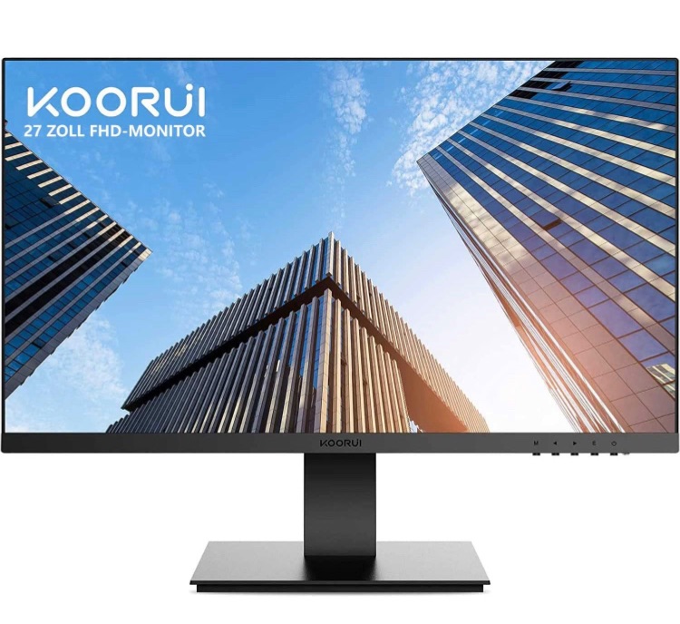 Photo 1 of KOORUI 27 Inch Business Computer Monitor, FHD 1080p 75hz Desktop Monitor, Ultra Thin Eye Care Bezel HDMI VGA Ports LED Monitor for PC, Black