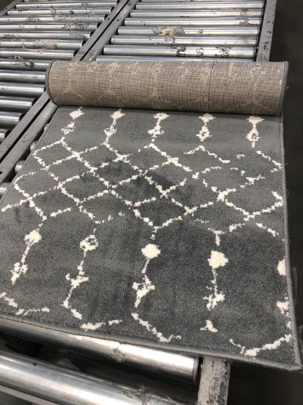 Photo 2 of Geometric Bohemian Low Pile Rug - 2' x 6' - Dark Gray/Ivory Polyester