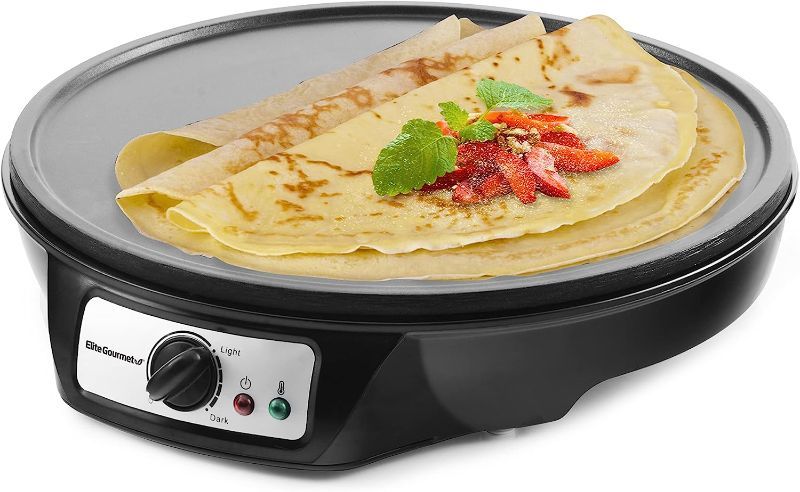 Photo 1 of *** POWERS ON *** ELITE GOURMET ECP-126 ELECTRIC CREPE MAKER, PANCAKE, HOT CAKES AND NON-STICK GRIDDLE WITH SPREADER, SPATULA AND RECIPES, 12", BLACK
