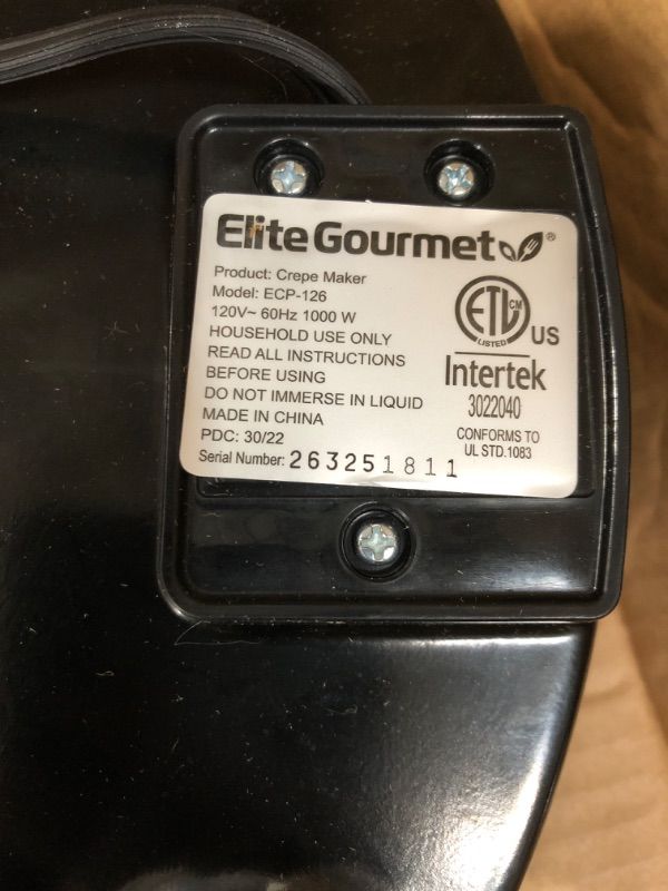 Photo 4 of *** POWERS ON *** ELITE GOURMET ECP-126 ELECTRIC CREPE MAKER, PANCAKE, HOT CAKES AND NON-STICK GRIDDLE WITH SPREADER, SPATULA AND RECIPES, 12", BLACK
