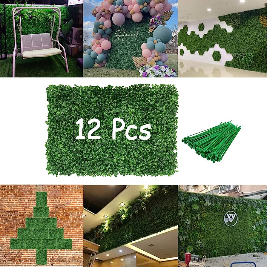 Photo 1 of 12pcs 24x16 inch Grass Wall Backdrop Greenery Garden Privacy Panels Screen for Outdoor Indoor Fence Backyard and Wall Decor, Realistic Artificial Boxwood Panels Topiary Hedge Plants (12pcs Set)