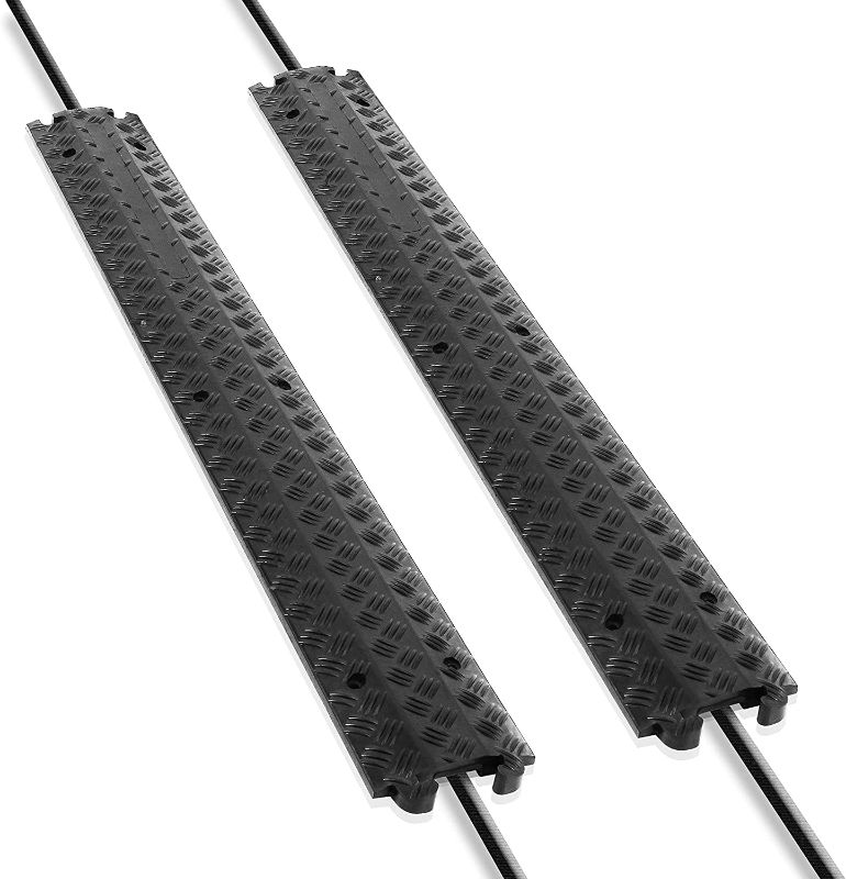 Photo 1 of Pyle 80 Inch B07WRSN564 Pyle PCBLCO101X 80 Inch Double Ramp Rubber Floor Cord Concealer (Pack of 2) & Bionic Steel 25 Foot Garden Hose 304 Stainless Steel Metal Hose
