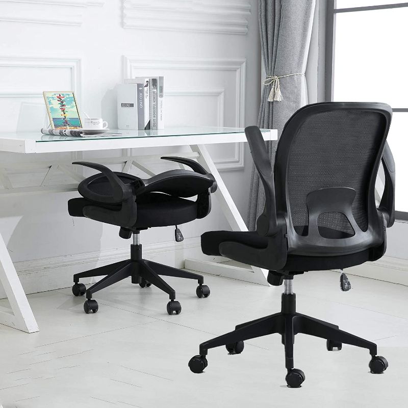 Photo 1 of IPKIG Foldable Office Chair - Home Office Desk Chairs with Flip-Up Arms and Foldable Backrest, Mesh Computer Chair Foldable Executive Office Chair (Black)
