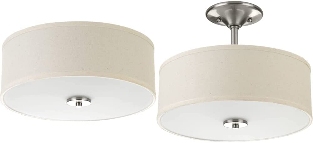Photo 1 of Progress Lighting P3713-09 Inspire Two-Light Flush Mount, Brushed Nickel & P3712-09 Inspire Two-Light Semi-Flush, Brushed Nickel
