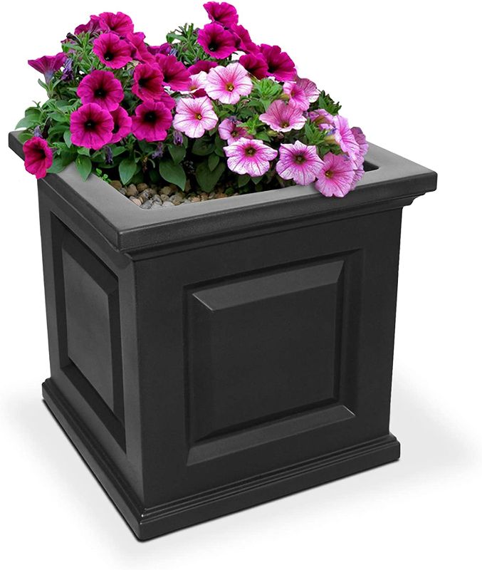 Photo 1 of Mayne Nantucket 16in Square Planter - Black - 16in L x 16in W x 16in H - with 3.7 Gallon Built-in Water Reservoir (5865-B)
