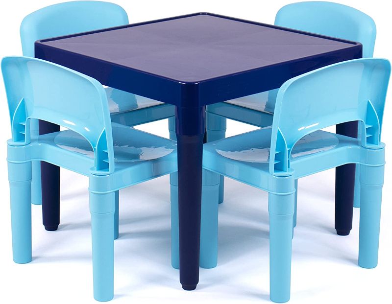 Photo 1 of Humble Crew, Multi-Blue Kids Lightweight Plastic Table and 4 Chairs Set, Square
