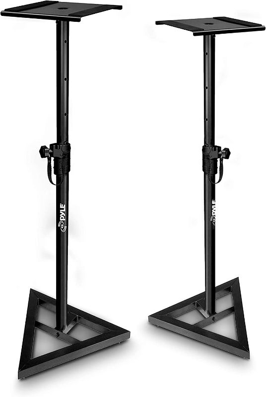 Photo 1 of Pyle Sonos Speaker Stand Pair of Sound - Play 1 and 3 Holder, Telescoping Height Adjustable from 26” - 52” Inch, High Heavy Duty Three-point Triangle Base w/ Floor Spikes and 9” Square Platform
