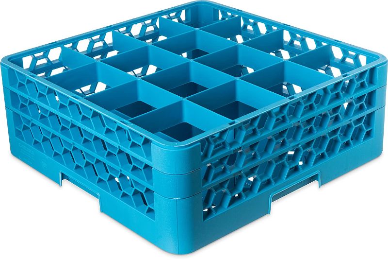 Photo 1 of Carlisle FoodService Products RG16-214 FBA_RG16214 16 Compartment Glass Rack with 2 Extenders, 7.12", Blue
