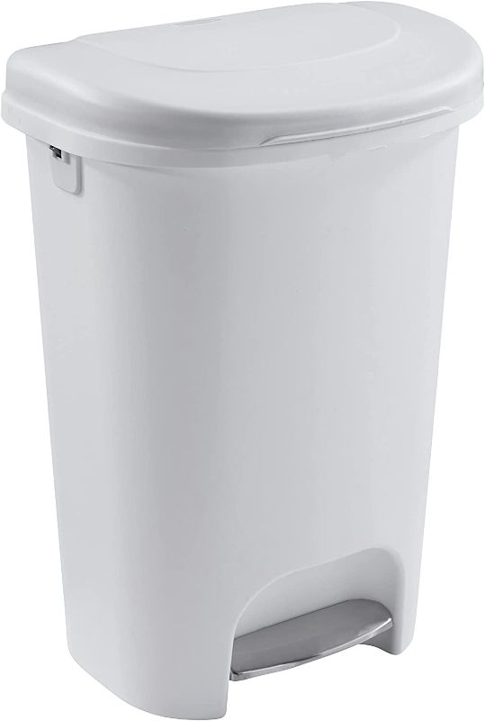 Photo 1 of Rubbermaid Classic 13 Gallon Premium Step-On Trash Can with Lid and Stainless-Steel Pedal, White Waste Bin for Kitchen
