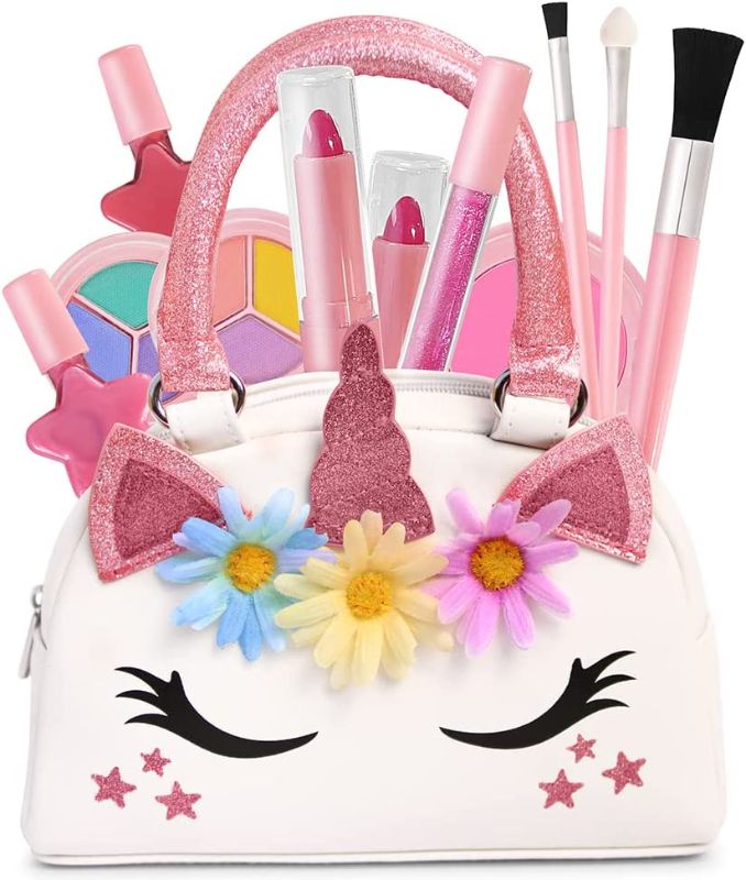 Photo 1 of Nifty Toyz Unicorn Makeup for Little Girls - Washable & Child-Safe Kids Real Makeup Kit for Girl, with Matching Headband and PU Leather Bag - Fun...
