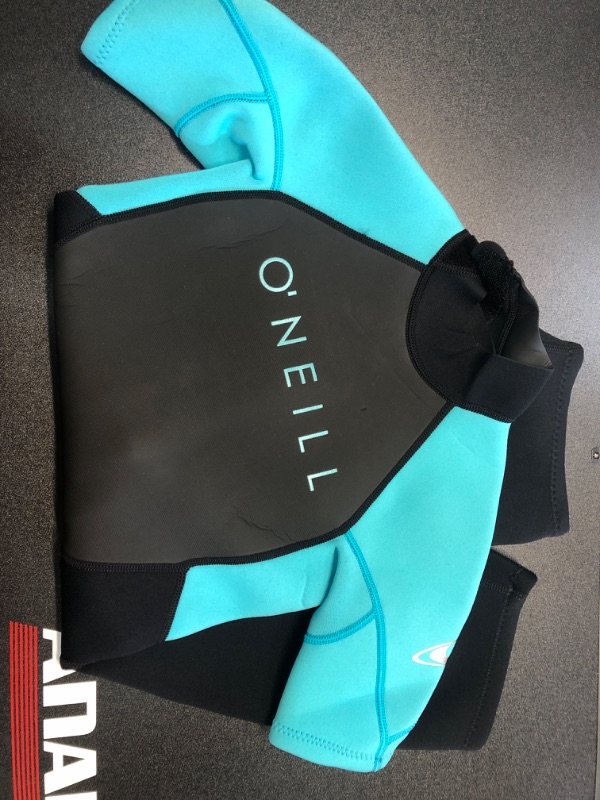 Photo 1 of O'Neill Youth Reactor-2 2mm Back Zip Short Sleeve Spring Wetsuit 8 Black/Aqua